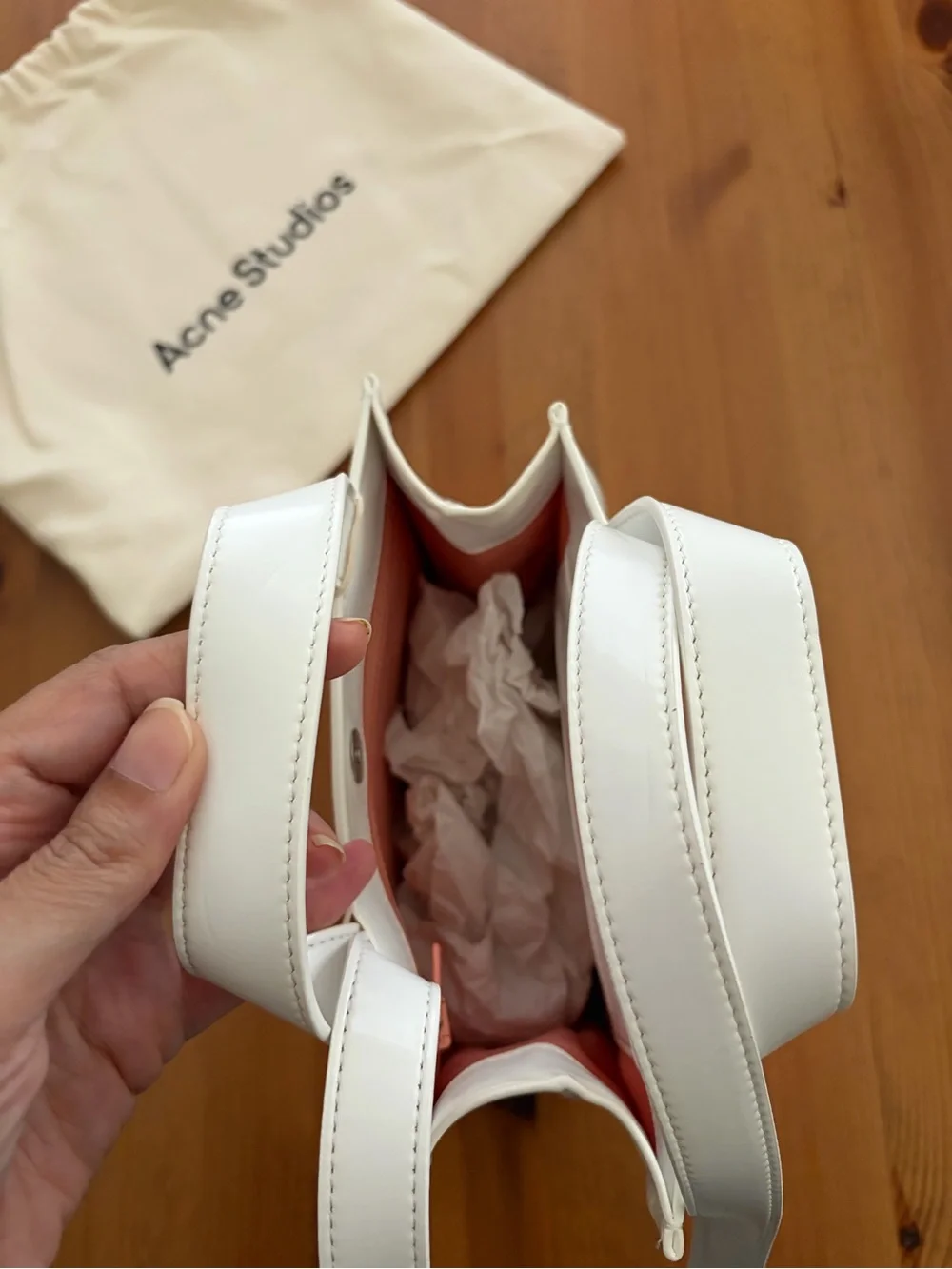 Acne Studios White Mini Logo Crossbody Shopper Tote Bag